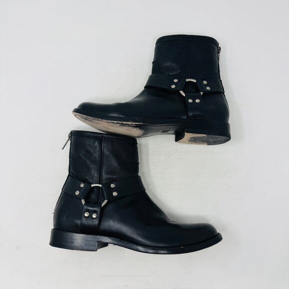 Frye Leather Moto Harness Biker Boots Black Ankle Zip Pull-On Style Size 6.5B - Picture 8 of 11